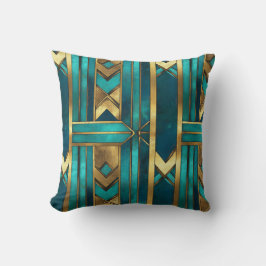 Art Deco geometrische Pfeile, Gold und Türkis Kissen
