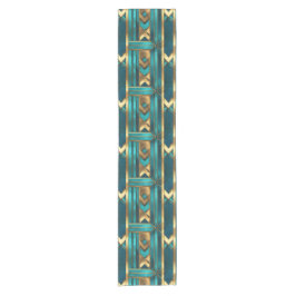 Art Deco geometrische Pfeile, Gold und Türkis Kurzer Tischläufer