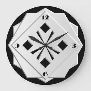 Art Deco geometrische Schwarz-Weiß-Muster Große Wanduhr