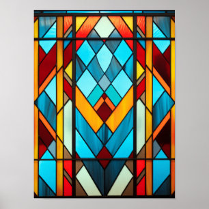 Art Deco geometrisches Bleiglasmuster Poster