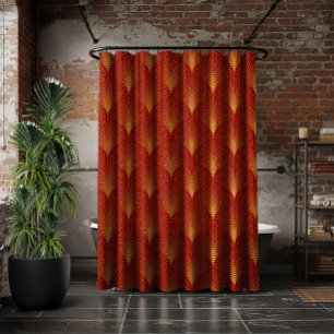 Art-Deco-Geometrisches Muster in Gold und Rot Duschvorhang