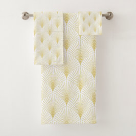 Art Deco Geometrisches Muster in Gold und Weiß Badhandtuch Set