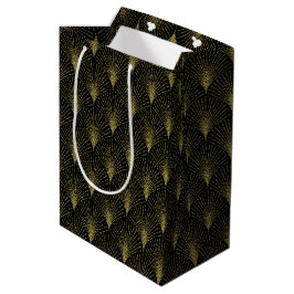 Art Deco Geometrisches Muster in Gold und Weiß Mittlere Geschenktüte
