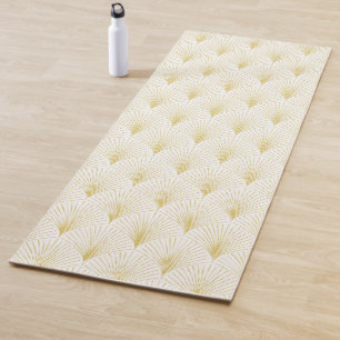 Art Deco Geometrisches Muster in Gold und Weiß Yogamatte