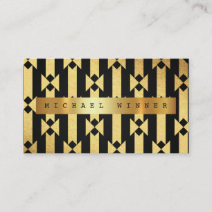 Art Deco Geometrisches Ornament Vip Golden Black F Visitenkarte