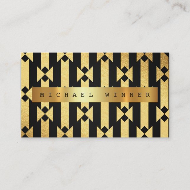 Art Deco Geometrisches Ornament Vip Golden Black F Visitenkarte (Vorderseite)