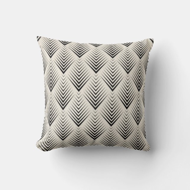 Art Deco Geometry Net Elfenbein Beige Creamy Black Kissen (Vorderseite)