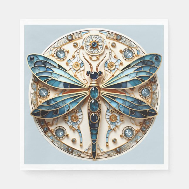 Art Deco Gestaltete Glasbläserchen Dragonfly Serviette (Vorderseite)