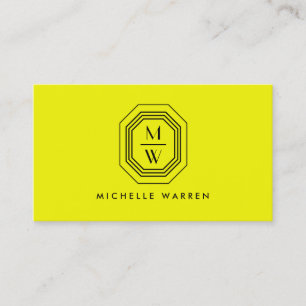 Art Deco gestapeltes Monogramm-Logo auf Neon-Gelb Visitenkarte