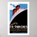 Art Deco Gewerkschaft Lines Poster<br><div class="desc">Vintages Plakat für die Seefracht,  das Reisen auf der Gewerkschaft Steam Ship Company of Neuseeland fördert.</div>