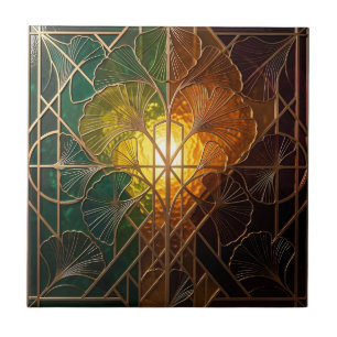 Art Deco Ginkgo Blatt Glasmalerei Design Fliese