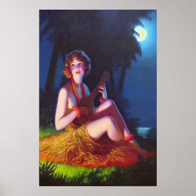 Art Deco Girl in Moonlight with Banjo Poster (Vorne)