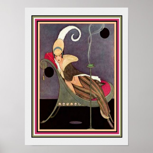 Art Deco "Girl on Chaise" Print 12 x 16 Poster (Vorne)