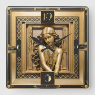 Art Deco Girl Quadratische Wanduhr