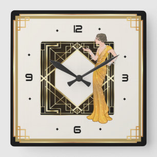 Art Deco Giro Quadratische Wanduhr