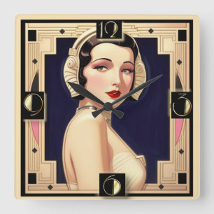 Art Deco Giro Quadratische Wanduhr