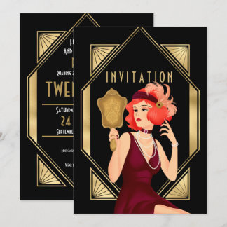 Art Deco Glam Girl 21. Geburtstag Gold Black Einladung