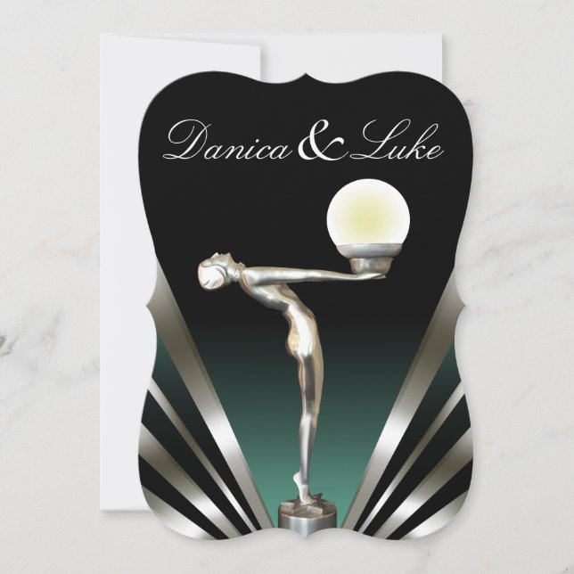 Art Deco Glam Nouveau Hochzeit| aquamarin Einladung (Vorderseite)