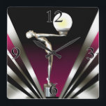Art Deco Glam Nouveau | raspberry Quadratische Wanduhr<br><div class="desc">This elegant, classy Wall Clock features a glam flapper siren holding a glowing orb ~ a Gatsby-style Nouveau design reminiscent of glamorous 1920's Hollywood. Comes in 5 colors. Matching wedding invitations, save the dates, RSVPs, cocktail napkins & more available. For questions, to request another color or for other items featuring...</div>