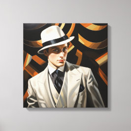 Art Deco Glam: Silberer Mann Leinwanddruck