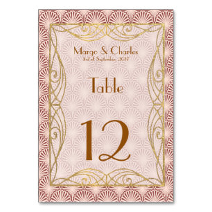 Art Deco Glam  Tischnummern für Rosa Goldrahmen