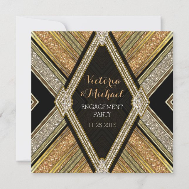 Art-Deco-Glamour-Engagement Partei Einladungen (Vorderseite)