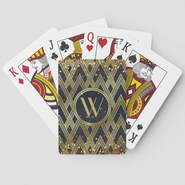 Art Deco Glamour Geometric Muster Monogram Spielkarten (Rückseite)