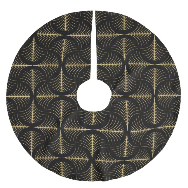 Art Deco Glamour: Goldene Motive Polyester Weihnachtsbaumdecke (Vorderseite)