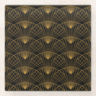 Art Deco Glamour: Goldener Lüfter. Glasuntersetzer