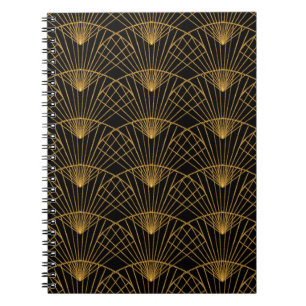 Art Deco Glamour: Goldener Lüfter. Notizblock