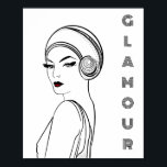 Art Deco Glamour Illustration Poster<br><div class="desc">Fügen Sie Ihrem Platz mit diesem atemberaubenden illustrierten Poster etwas Glamour hinzu. Art Deko Design in Schwarz-Weiß (mit einer Touch Rot).</div>