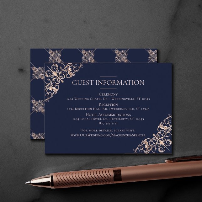 Art Deco Glamour | Navy Blue Blush Guest Details Begleitkarte (Von Creator hochgeladen)