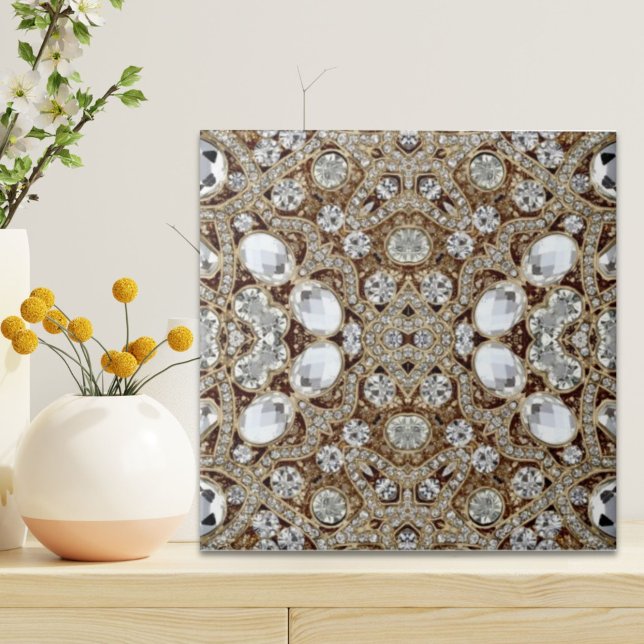 Art Deco Glamour Vintage Mode Beige Gold Fliese (Art Deco Glamorous Vintage Fashion Beige Gold Ceramic Tile)