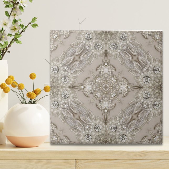 Art Deco Glamour Vintage Mode Grau Beige Fliese (Art Deco Glamorous Vintage Fashion Grey Beige Ceramic Tile)