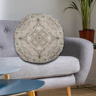 Art Deco Glamour Vintage Mode Grau Beige Rundes Kissen