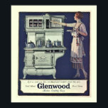 Art Deco Glenwood Stove Poster<br><div class="desc">Ein wunderschönes Art Deco Poster,  das die Wunder des Glenwood Stove propagiert,  der das Kochen so viel einfacher machen wird. Poster zeigt eine schöne Frau,  die ihren neuen wunderschönen Ofen bewundert und sehr stolz auf ihre Kochkünste aussieht. Hinweis: Die Vergrößerung dieses Bildes kann zu einem schlechten Druck führen.</div>