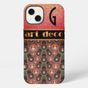 Art Deco Glitter-Look Pfirsich Grün Schwarz iPhone Hülle