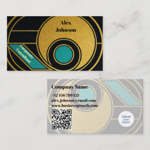 Art Deco Gold Aquamariner Unternehmensberater QR L Visitenkarte