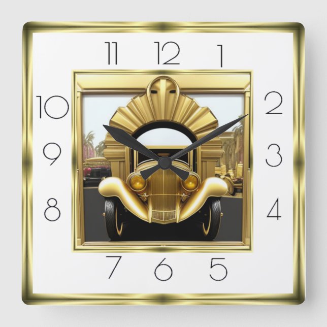 Art Deco Gold Auto Quadratische Wanduhr (Vorderseite)