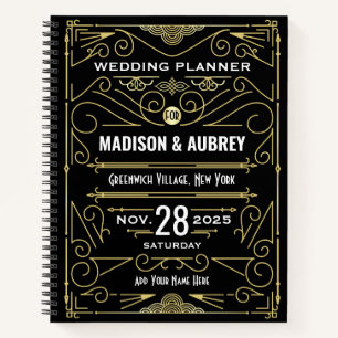 Art Deco Gold Black 1920s Eleganter Hochzeitsplane Notizbuch