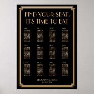 Art Deco Gold Black 20x28 Seating Chart Poster