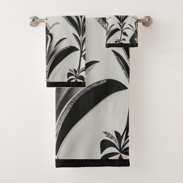 Art Deco Gold, Black and Ivory  Badhandtuch Set (Insitu)