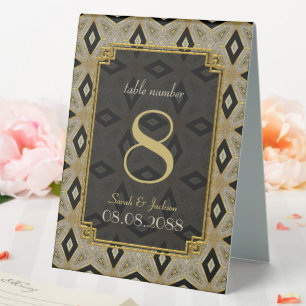 Art Deco Gold Black Diamond Wedding Tischnummer Tischaufsteller