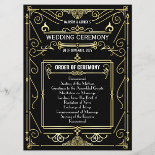 Art Deco Gold Black Entourage Orden der Feier Programm