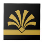 Art Deco Gold Black Geometric Blume Element 06 Fliese<br><div class="desc">Elegante Imitate goldgelbe Kunst Deko Stil geometrische Blume Element verzieren auf einem schwarzen Hintergrund dekorative Keramik Fliesen. Bitte beachten Sie,  dass die Goldfarbe hier ein flacher gelber Farbdruck ist und keine Goldfarbe oder -folie ist. Das elegante Design ist perfekt für ein Vintages Interieur im Deko Retro-Stil.</div>