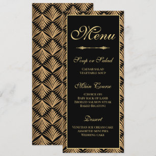 Art Deco Gold Black Great Gatsby Wedding Menü Einladung
