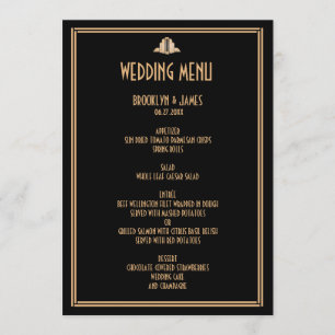 Art Deco Gold Black Great Gatsby Wedding Menü Menükarte
