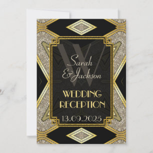 Art Deco Gold Black Wedding Reception Einladungen