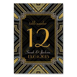Art Deco Gold Black Wedding Tischnummer Card