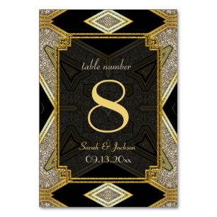 Art Deco Gold Black Wedding Tischnummer Card